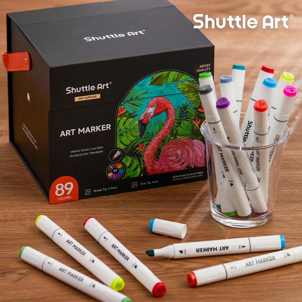 Shuttle Art Illustration Marker 88 with Blender Tip and with Carrying Perfect for Coloring Art Gift for Adults and Children Set, Colors, Oil-Based,