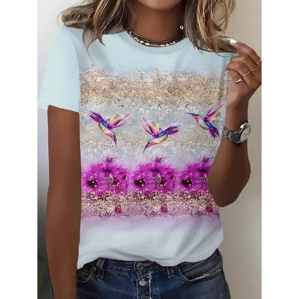 Damen Sommer 3D-gedruckt Neues lässiges kurzärmeliges Blumen-Top T-Shirt