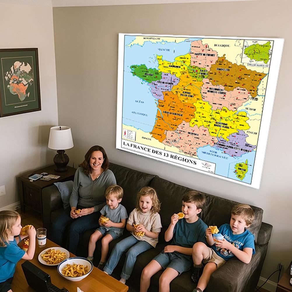 French Series Map Background Cloth-French Administrative Map,Unframed Canvas Poster,Travel Information Chart,Wall Art Poster