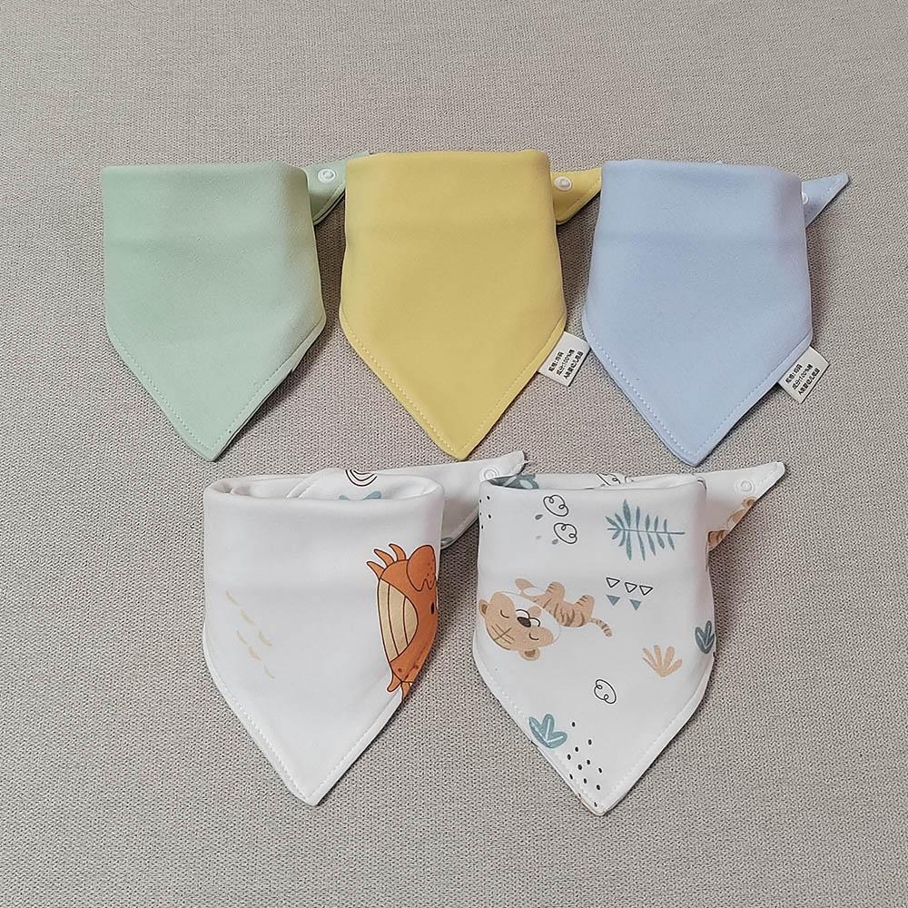 5pcs/lot Baby Bibs Triangle Double Cotton Bibs Cartoon Print Saliva Towel Baby Boys Girls Feeding Apron Cotton Bandana Bibs