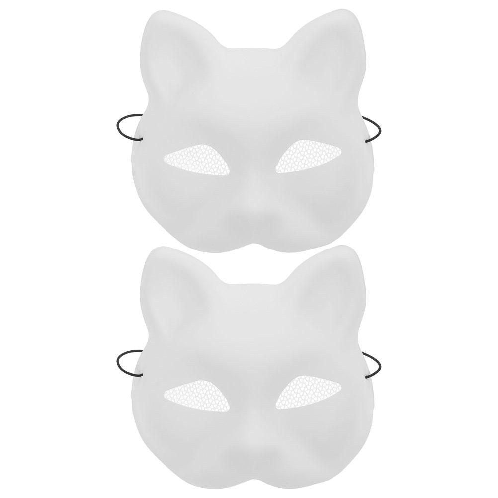 2Pcs Mesh Yarn Cat Face White Embryo Mask Fox Blank DIY Halloween Mask Animal Half Facemasks Masquerade Cosplay Party белый