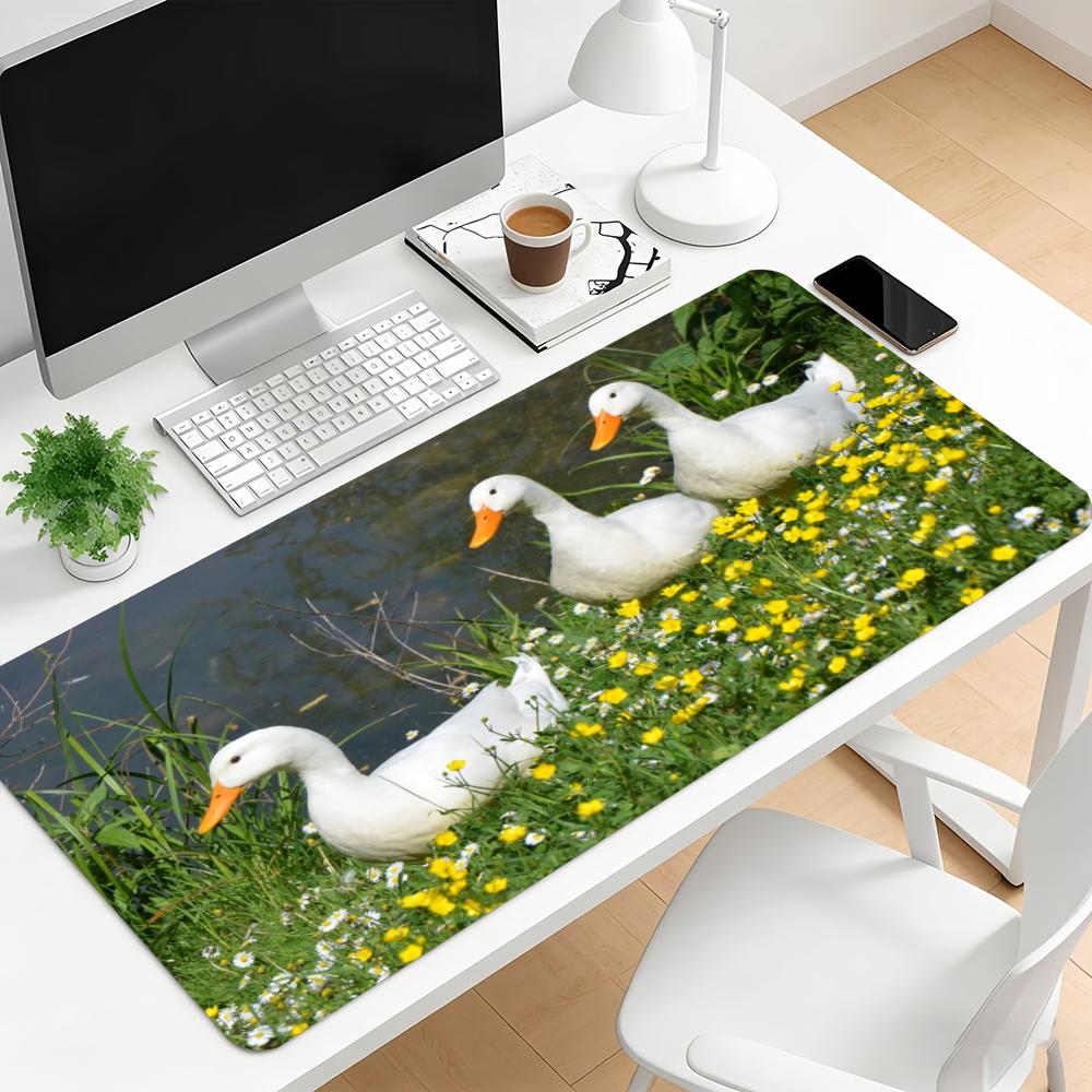 Cute White Geese Plants Large Mouse Pad Non Slip Rubber Base Floral Garden Print Gaming Desk Mat Mousepad For Girl Style