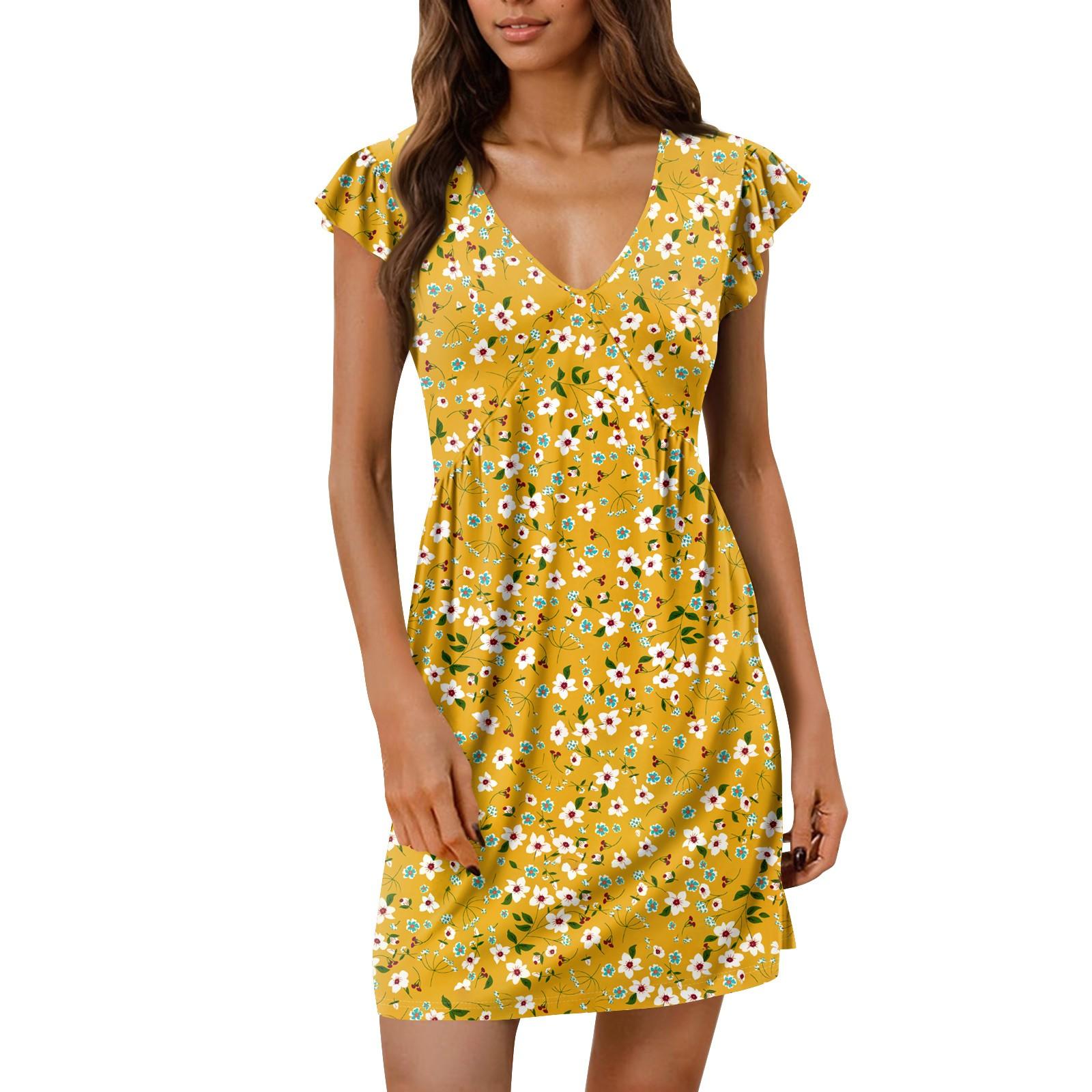 Womens Summer Dresses Loose U Neck Sleeveless Sundresses Dress With Pockets S жёлтый