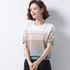 Women's Plus Size Striped Short Sleeved Knitted T-shirt Middle-aged Women's Clothing Ice Silk Knitted T-shirt