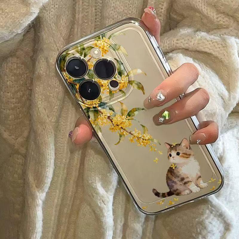 Osmanthus Cat iPhone Case: Compatible with iPhone 13, 14, 15 Pro, 16 Pro Max. Drop-Proof, Full Coverage.
