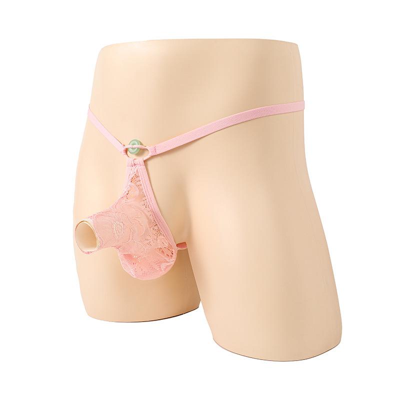 Sissy Lingerie Mens Lace Front Open Elephant Nose Underwear Low Rise T-Back G-String Bikini Thong Gay Penis Crotchless Underpant