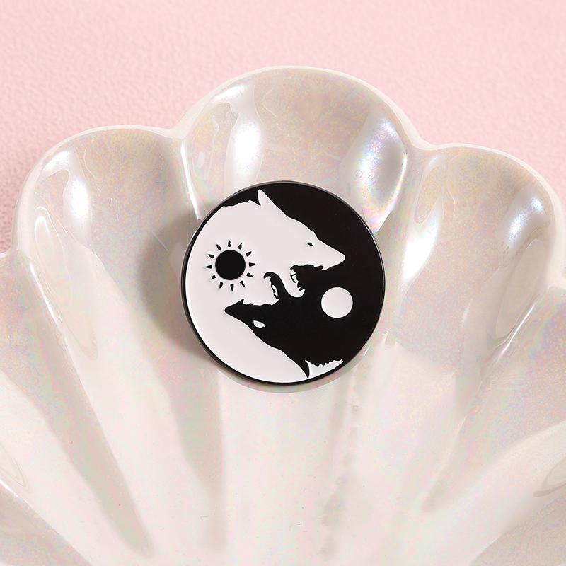 Yin-Yang Bagua Koi Enamel Pins Custom Sun and Moon Cat Brooches Lapel Badges Clothes Animal Jewelry Gift for Kids Friends