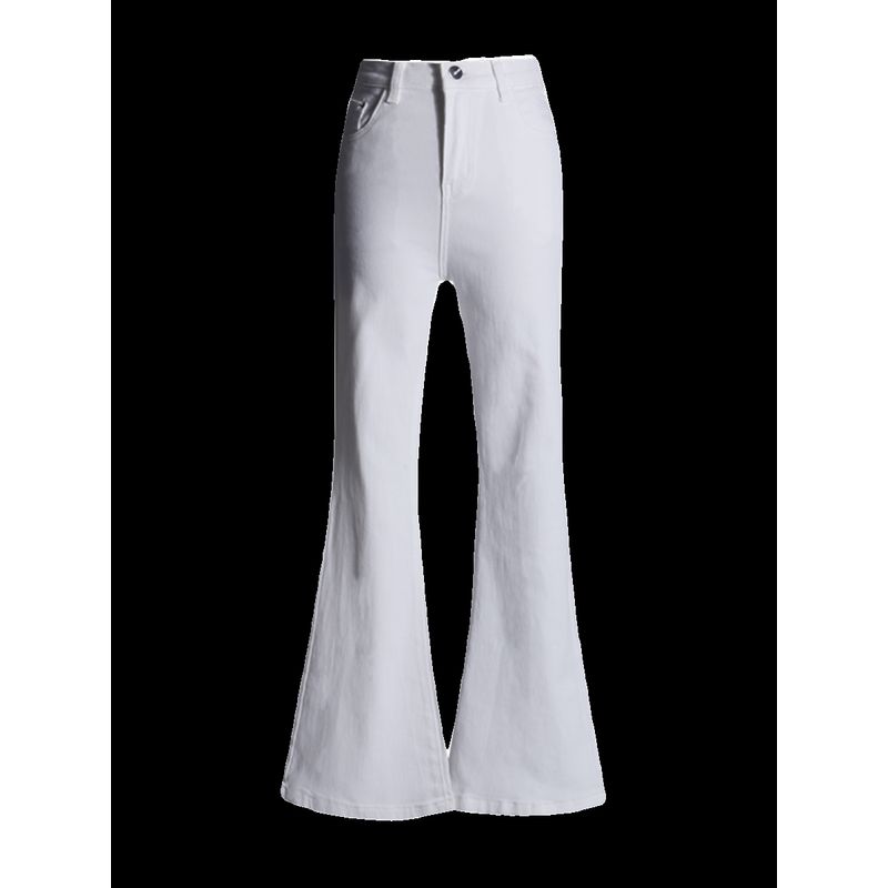 White Skinny Denim Female 2025 This Year Popular Chic American Retro Slim Looking Small Mop Flared Pants
