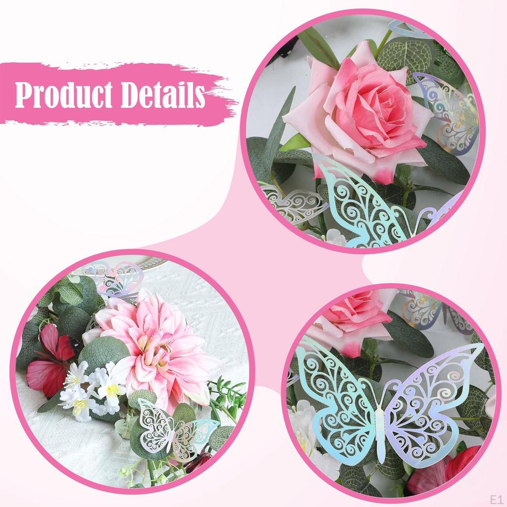 Artificial Eucalyptus Flower Garland Butterfly Hanging Floral Wreath Garden Pub Greenery Leaves for