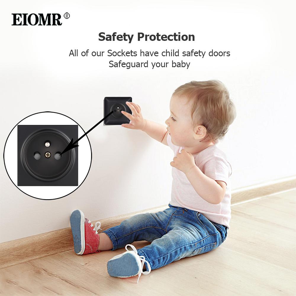 EIOMR France Standards Grounded Wall Socket 16A 250V with USB and Type-C Port Quality Curved Flame Retardant Panel Power Socket