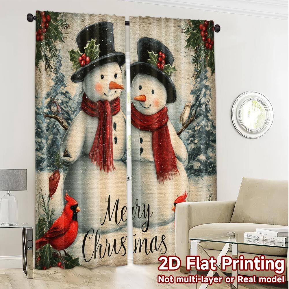 Minimalist Flat Printing Jit Curtains Without Rod Festive Snowmen Popular Fabric All Seasons Set Of 2 Made Polyester