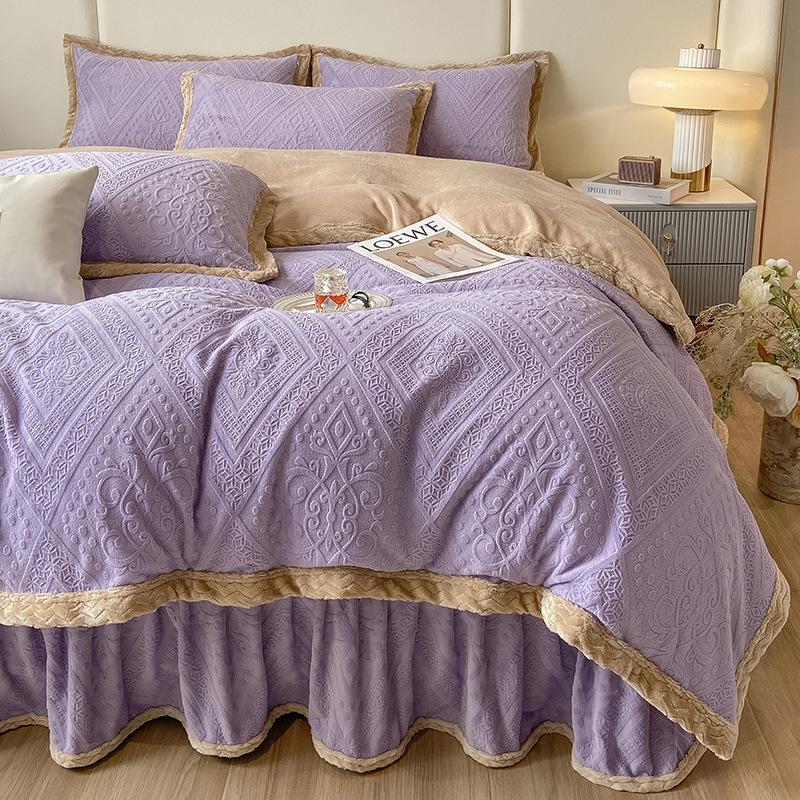 

Юбка-кровать, утолщенный молочный бархат класса А, простой детский бархатный пододеяльник, постельное белье в европейском стиле, комплект из четырех предметов 2.2m (5ft) bed - 4PCS