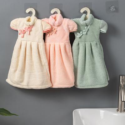Hängendes Handtuch mit dickem Aufhänger Cheongsam Korallenform Weiches Fleece Super Saugfähig Badezimmer