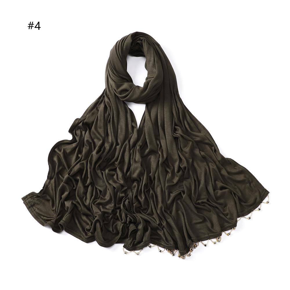 Handmade Beaded Gold Rings Soft Basic Cotton Elasticity Jersey Hijab Solid Colors Long Shawl Muslim Women Scarf Hijabs Headwrap