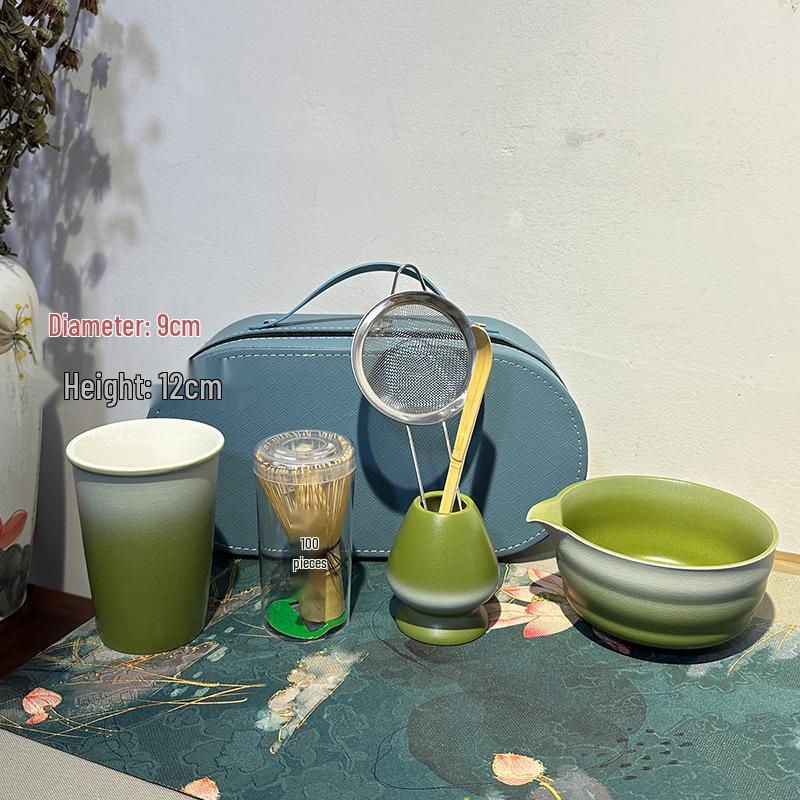Japanese Gradient Purple Matcha Bowl & Cup Set with Ceramic Whisk Stand