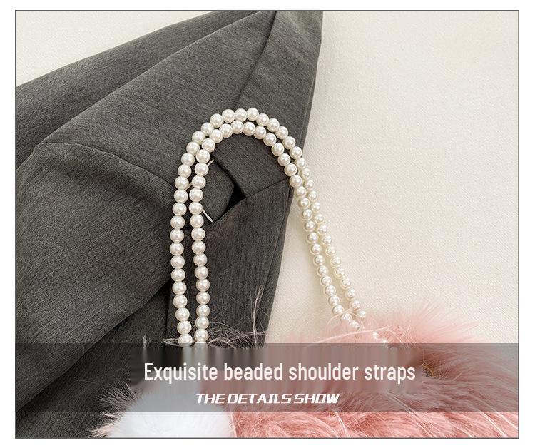 Luksusowa damska pluszowa torebka crossbody z łańcuszkiem z pereł na jesień/zimę