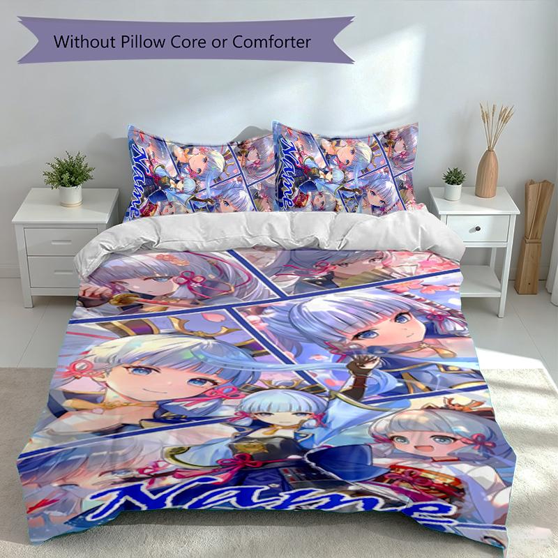 3pcs Custom Name Genshin Impact Ayaka Kamisato Set,Includes 1 Duvet Cover and 2 Pillowcases,All-season Bedroom Decor