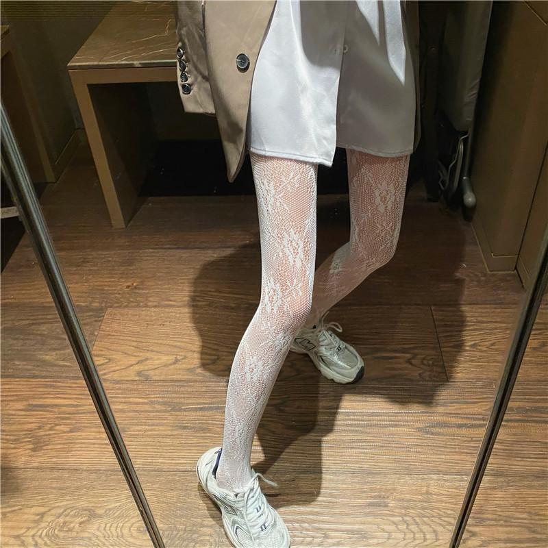 Medias de rejilla por encima de la rodilla con diseño floral de Lolita para colegiala, largas, adorables, estilo gótico, negro y blanco, estilo kawaii, disfraces de cosplay sexys.