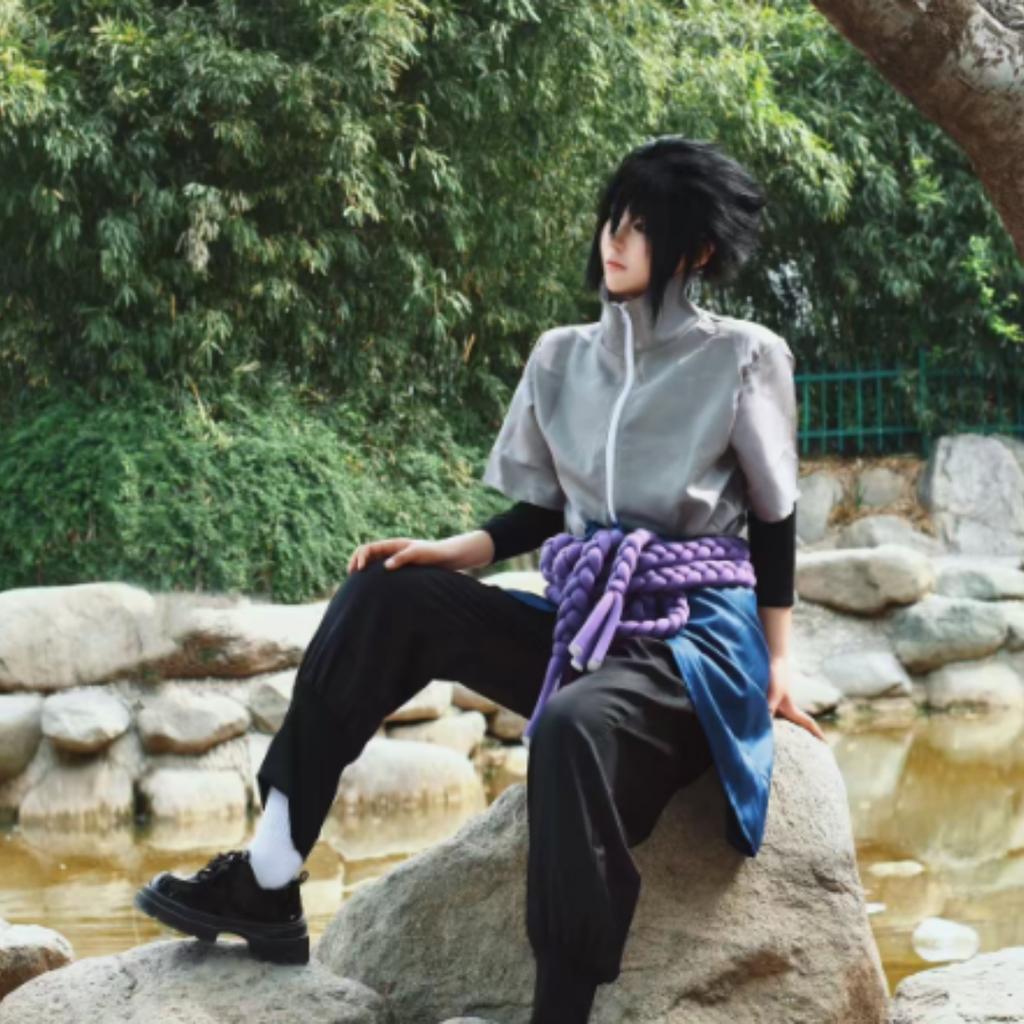 Anime Uchiha Sasuke Cosplay Kostým top kalhoty pásek Cos Konvent dárek pro dospělé Unisex verze