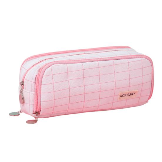 Large Capacity Canvas Pencil Case with Zipper Closure Multi Layer Pen Holder Pouch Stationery Organizer