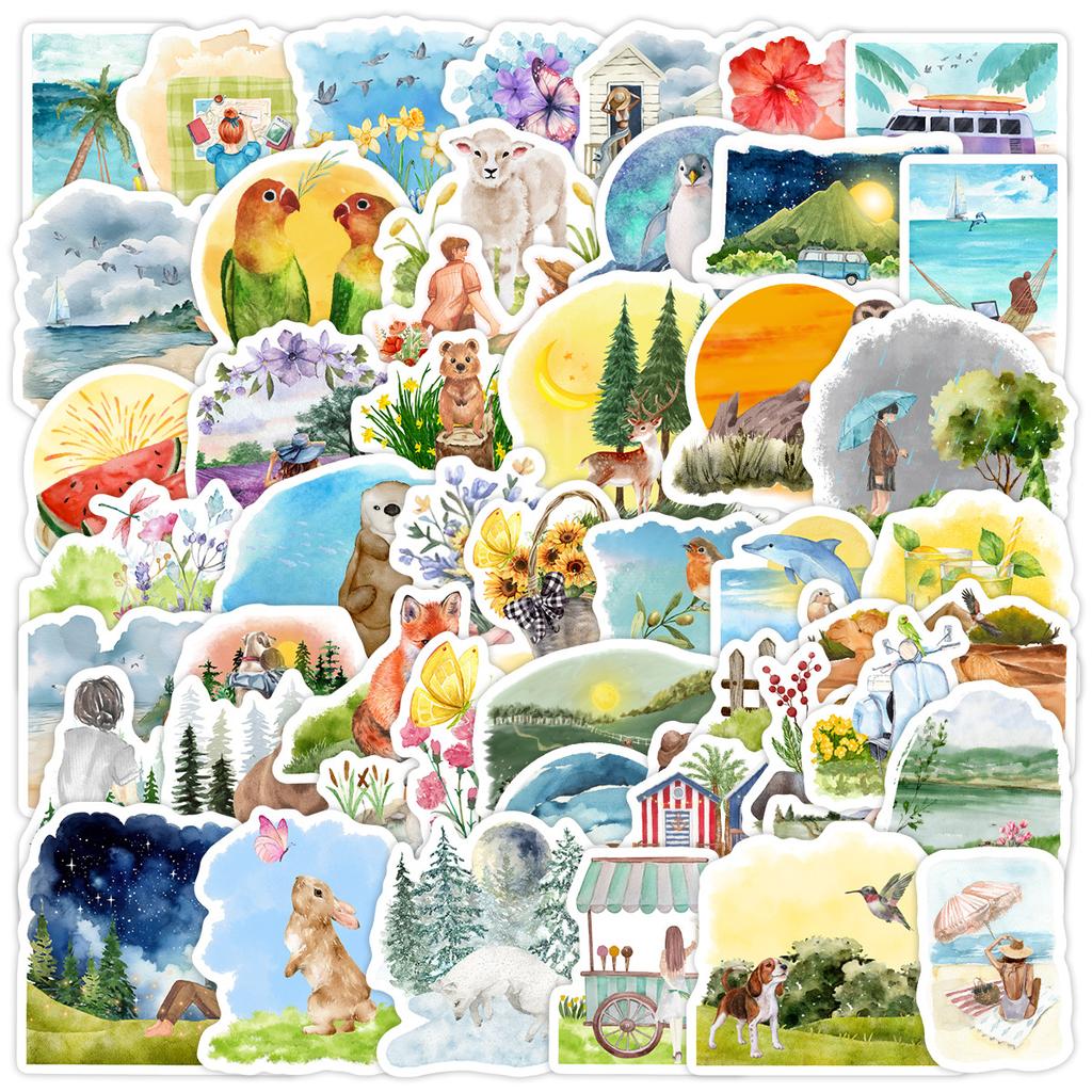 50 Watercolor Spring Graffiti Stickers Water Cup Computer Suitcase Skateboard Waterproof DIY Decorative Stickers