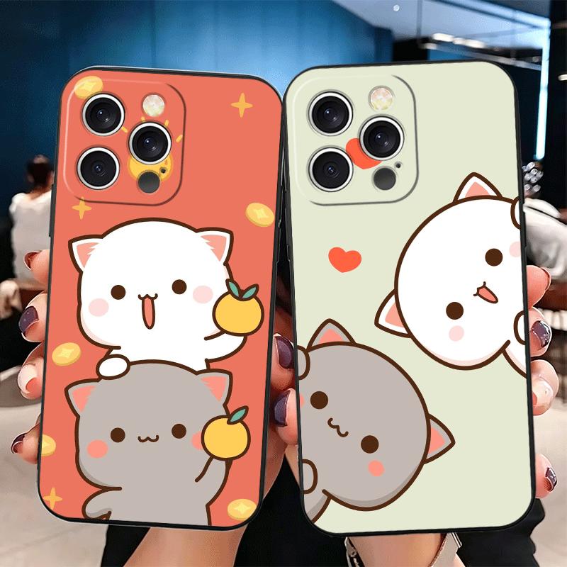 Cartoon Cute Peach Goma Soft Phone Case for iPhone 16 16E 17 Air 15 Pro Max 14 Plus 13 Mini 11 12 7 Black Cover Back Shell