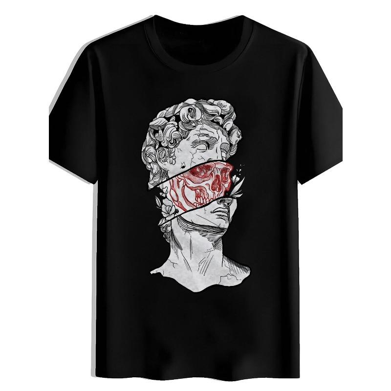 European Size Men s T-shirt Featurin Greek and Roman Historical Fiures Such as Avid, Goliath, Socrates, Plato, and Aristotle- Black and White S чёрный