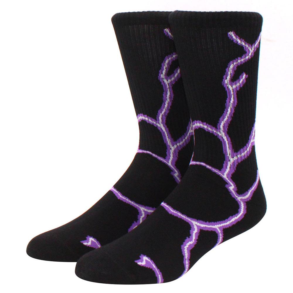 1 paire de chaussettes amusantes de skateboard hip hop à carreaux et flammes éclair pour hommes