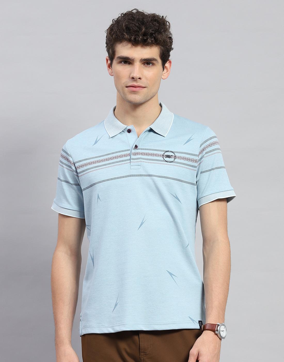 

Monte Carlo Mens Sky Blue Printed Polo Neck Half Sleeve T-Shirt L небо