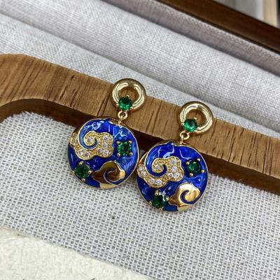 Kupferbeschichtet mit Echtgold, Emaille im nationalen Stil, Ohrringe im antiken Stil, hochentwickeltes Tropfglasur-Design, leichter Luxus, Neue chinesische Ohrringe, Damen