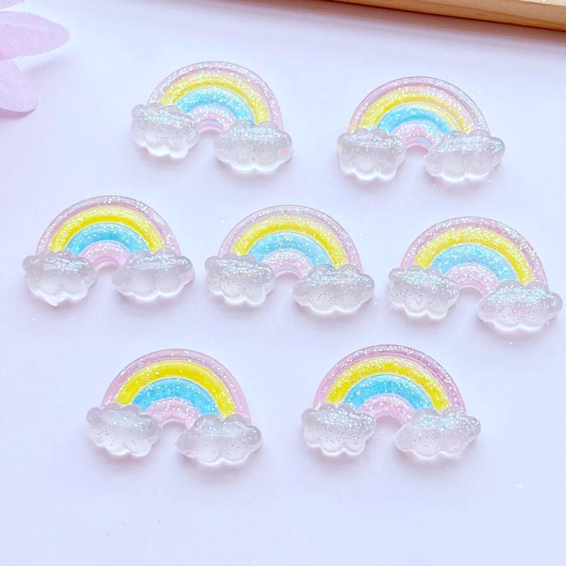 10Pcs New Cute Resin Mini Shining Rainbow Flat back Cabochon Scrapbook Kawaii DIY Embellishments Accessories