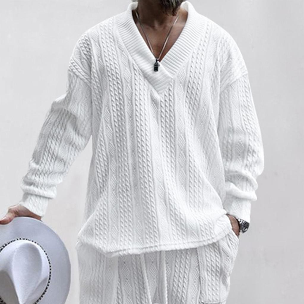 Men'S Large V-Neck Loose Casual Long Sleeved Shirt Sports Top