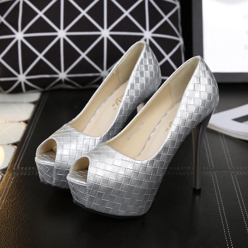 

Весенне-осенние туфли-лодочки на тонком супервысоком каблуке, водонепроницаемые, с открытым носком, женские туфли, одинарные туфли, тканая клетка, женские туфли 39