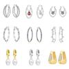 S925 Silver Simple Colored Stone Hoop Earrings For Women Fashion Versatile Jewelry Accessories