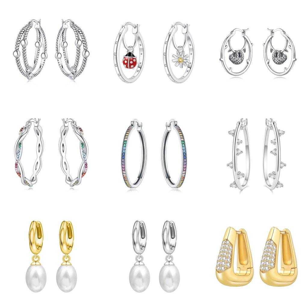 S925 Silver Simple Colored Stone Hoop Earrings For Women Fashion Versatile Jewelry Accessories