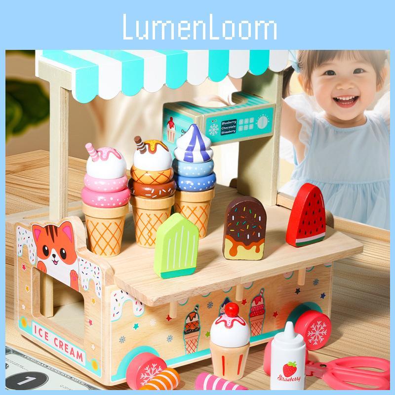 Wooden Simulation Ice Cream Cart Children Role Playing Toy Set For Imaginative Play And Parent Child Interaction