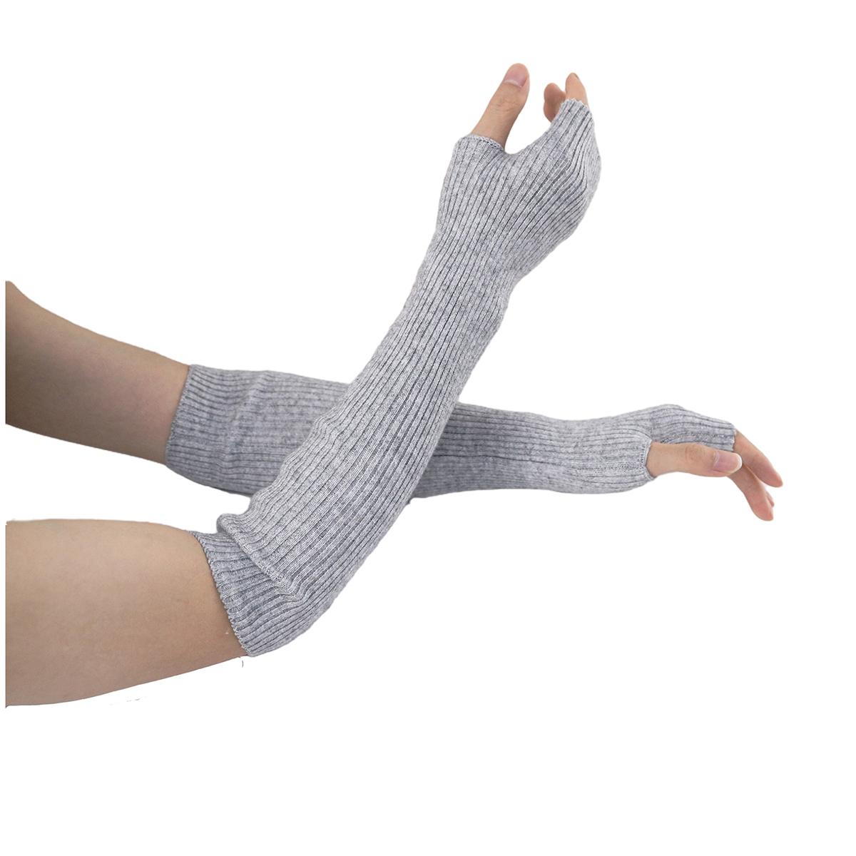 

Женские зимние кашемировые длинные перчатки без рукавов, вязаные из шерсти y2k, готические, теплые, мягкие, белые, панк-варежки, рукав до локтя, 40 см 40cm