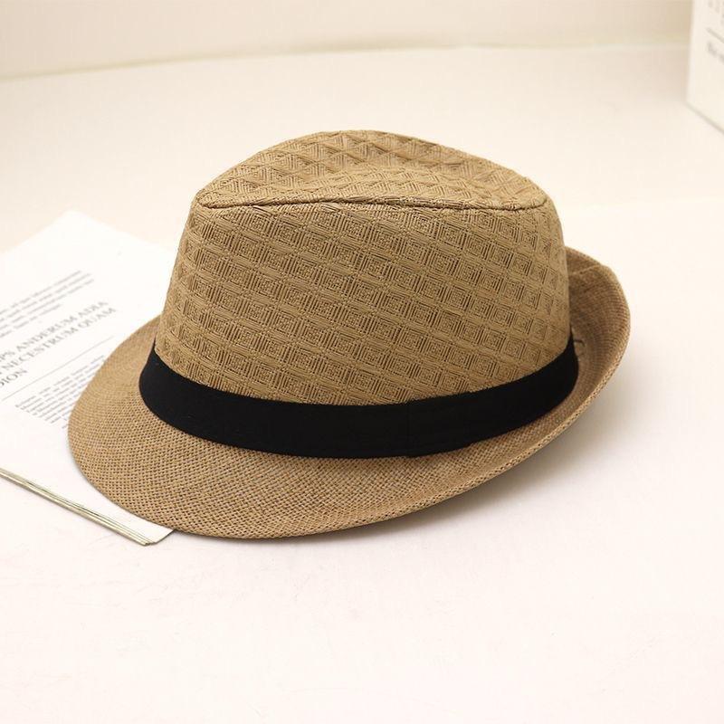 Summer Straw Rhombus Jazz Hat Outdoor Sun Hat Middle-aged and Elderly Travel Leisure Sun Hat Gentleman's Top Hat