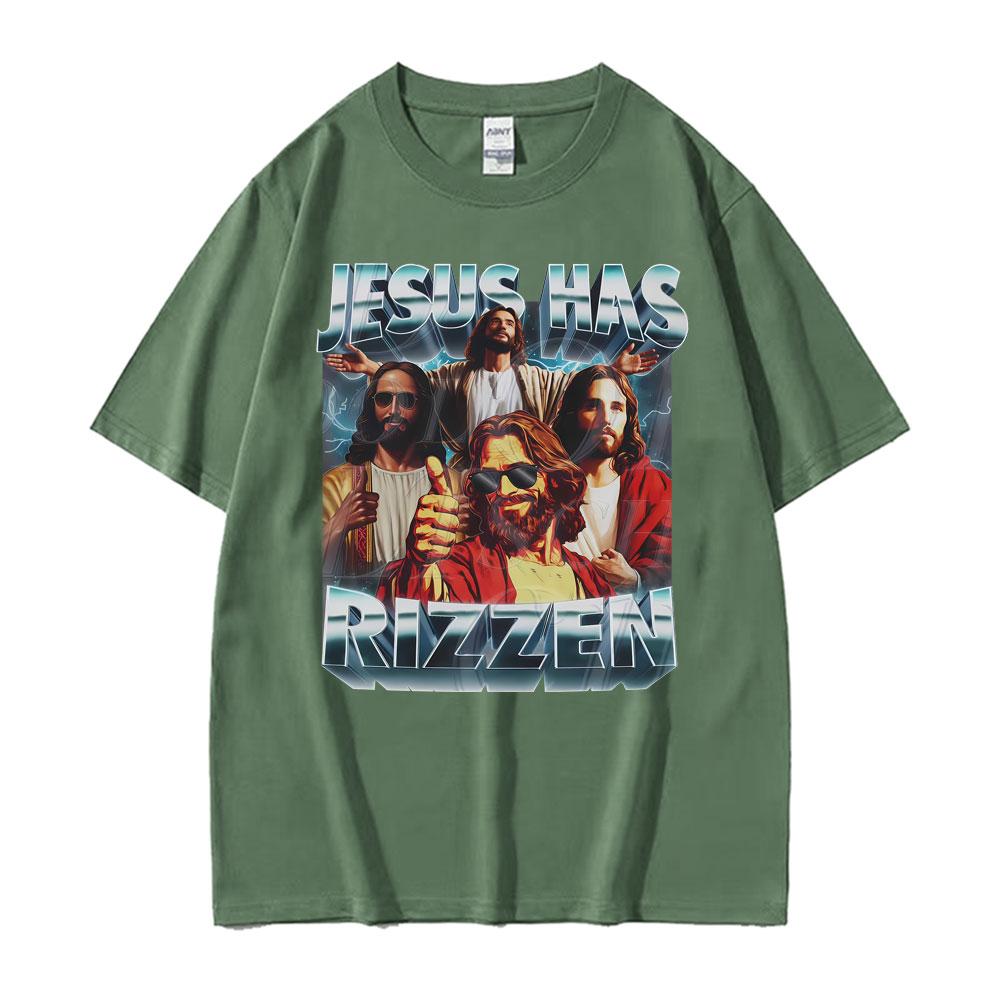 Jesus Has Rizzen Vintage 90s Graphic Tshirt Mens Women Harajuku Fashion Tshirts Comfort Cotton Oversized Tee Shirt Streetwear