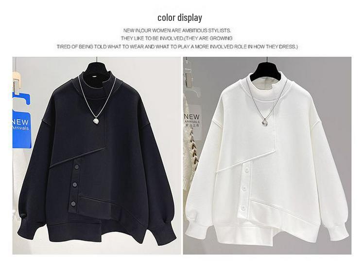 2026 Plus Size Women's Half-High Collar Sweatshirt - Spring/Autumn Korean Style Simple Loose Jacket