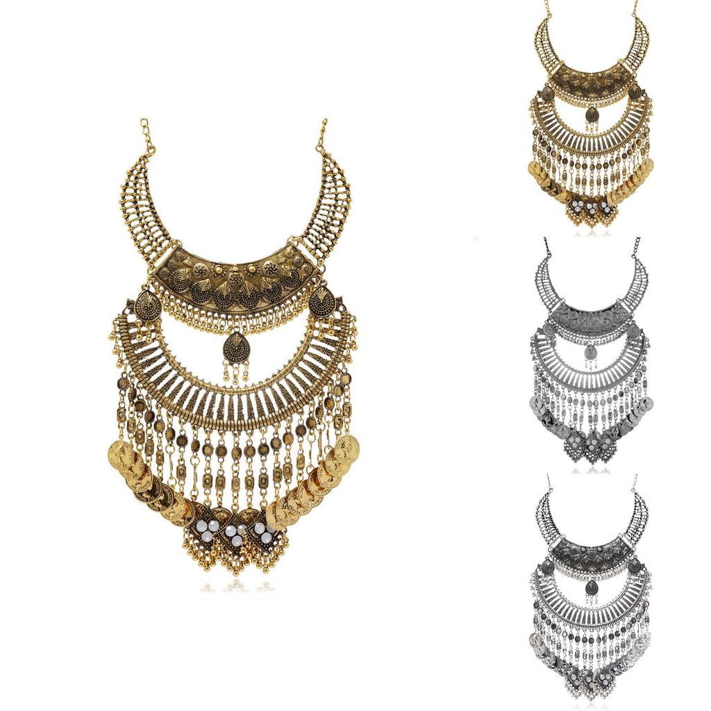 Antique Silver Coin Pendant Necklace With Alloy Craftsmanship For Boho Vintage Jewelry Gift