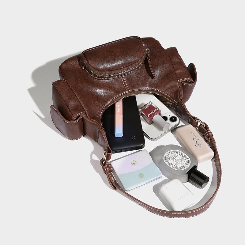 Vintage Motorcycle Bag Wasteland Style Distressed Single Shoulder Handbag Underarm Bag High-end Feel 2024 New Autumn Winter Multi-pocket Bag