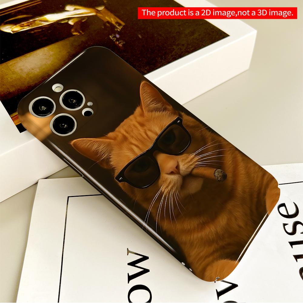 Sunglasses & Cigar Orange Cat Phone Case All Inclusive Film Hard Phone Case, Compatible with iPhone 18 Pro Max 17 16 15 14 13 12 11