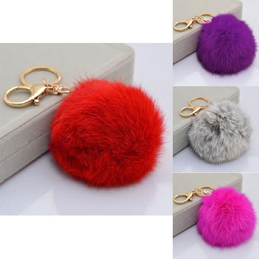 Charming Soft Cute Rabbit Fur Ball Pompom Key Chain For Cell Phones And Handbags