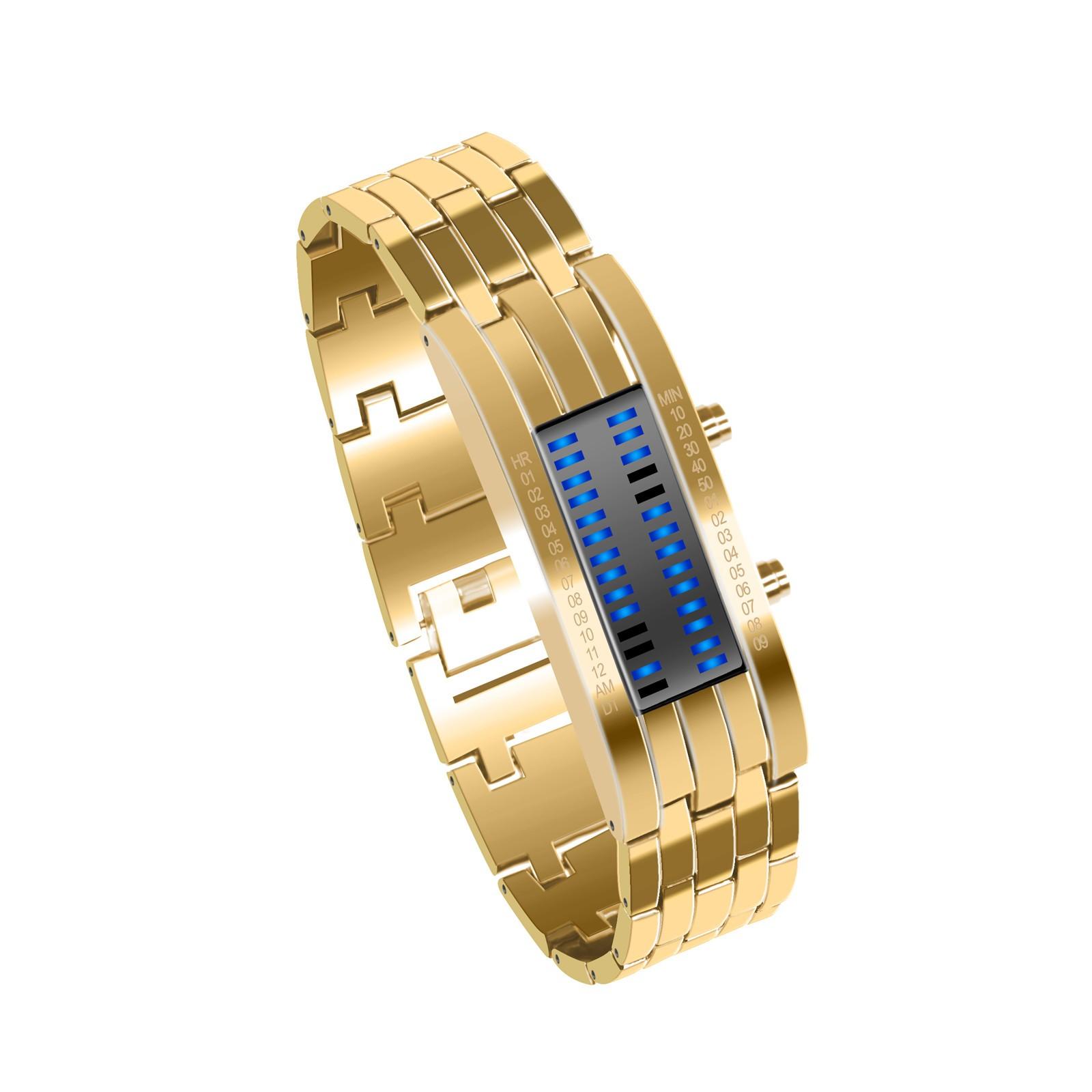 

Элегантные роскошные мужские часы из сплава, цифровой светодиодный спортивный браслет, наручные часы в подарок One Size золотой