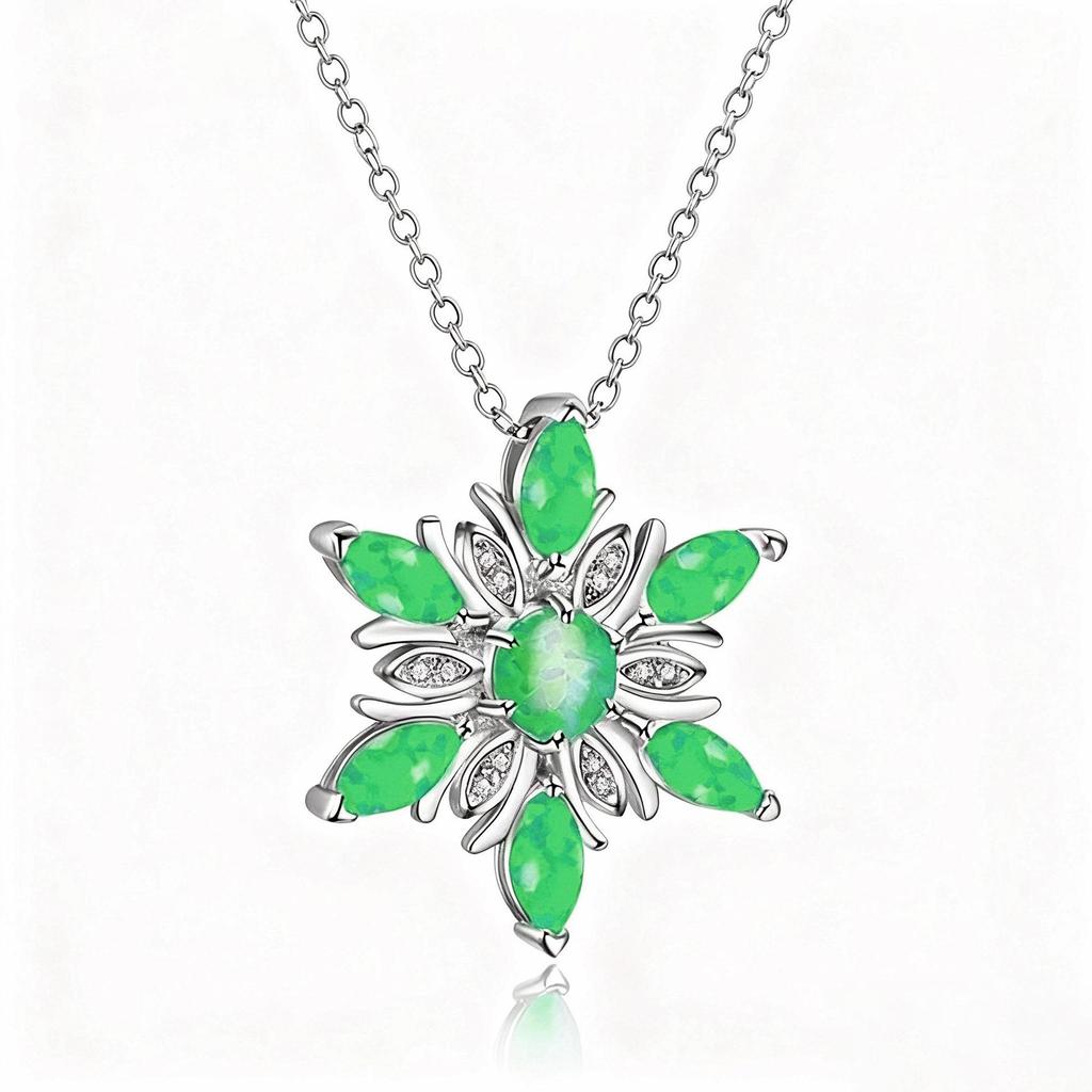 Snowflake Pendant Necklace - Imitation Opal Fashion Accessory for Christmas Parties