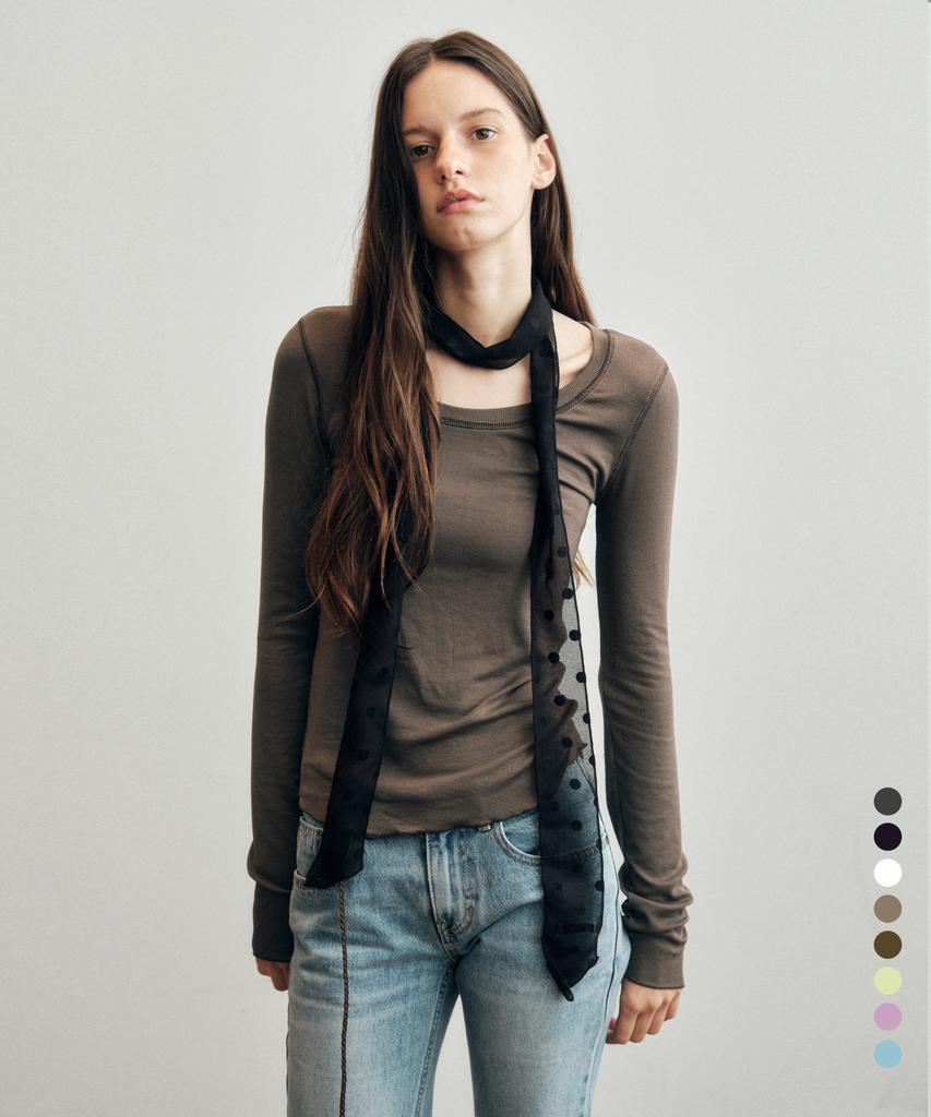 CITTA Contrast Stitch Soft U-Neck Long Sleeve T-Shirt_Ctt393(8Color) (A Type)