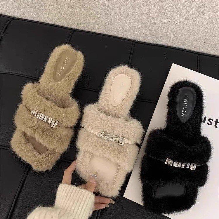 Coarse-heeled Mao Mao Shoes Chinese Autumn Open-toed European and American Style 2025 High-heeled Sandals Outer Wear Slippers Women's Head and Lam