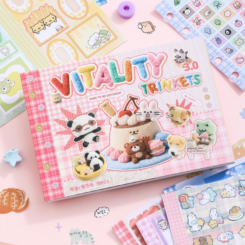 30sheets Vitality Small Item Series Kawaii Multi Material Die Cut Stickers Book Decor Journal Supplies Cute Stationery Stickers
