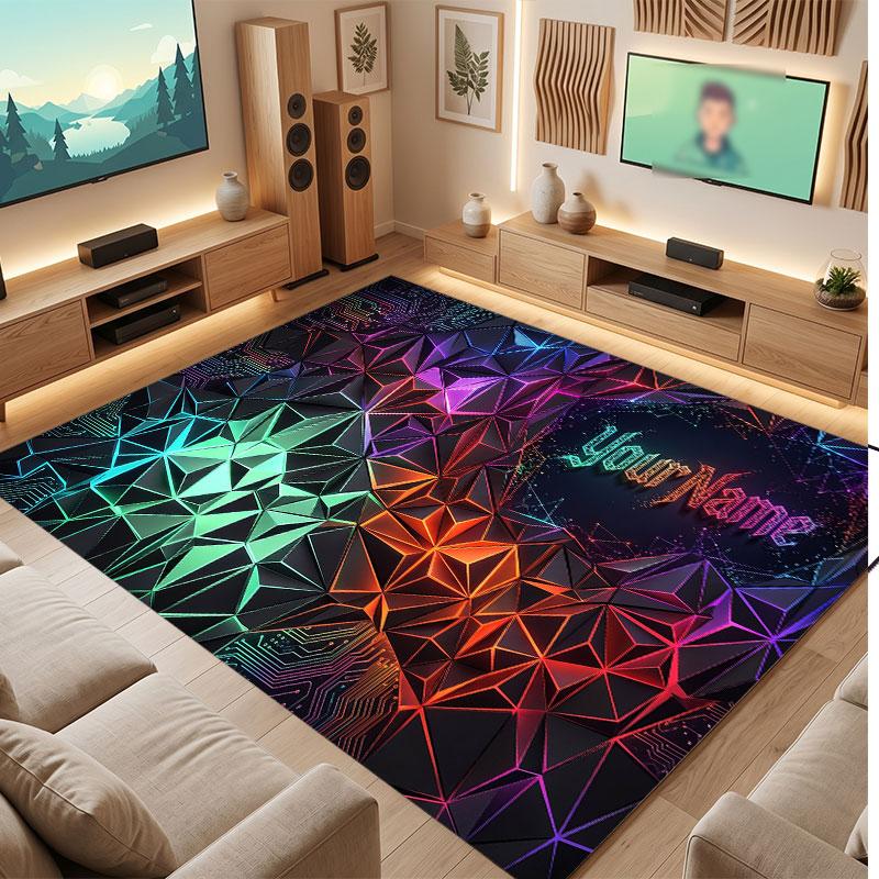 Abstract Geometric Theme Crystal Velvet Floor Rug Personalized Custom Name Text Warm Carpet Home Decoration